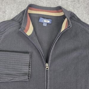 Tommy Bahama Sweater Mens XL Black Full Zip Mock Neck Ribbed Knit Indigo Palms